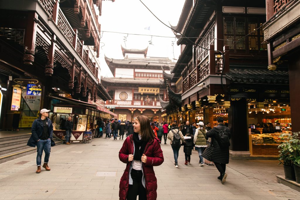 girl walking at the Grand Bazaar in Shanghai